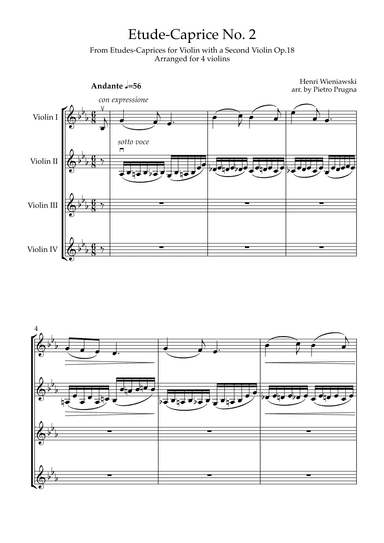 Etude-Caprice No. 2 (From Etudes-Caprices for Violin with a 2nd Violin Op.18) - arr for 4 violins (arr. Pietro Prugna)