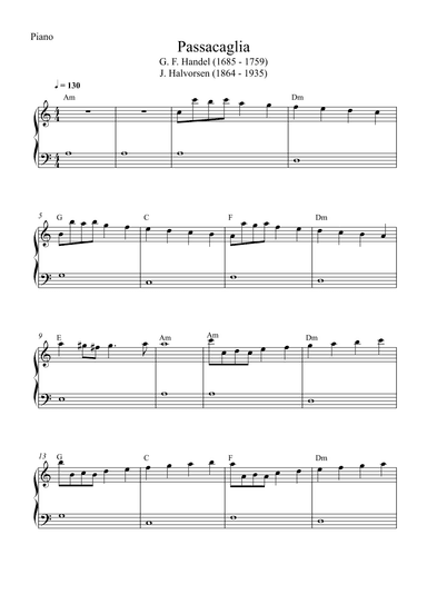 Passacaglia - Handel / Halvorsen (Easy Piano) (arr. Wesley S. SIlva)