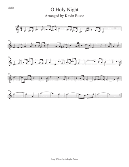 O Holy Night (Easy key of C) Violin (arr. Kevin Busse)
