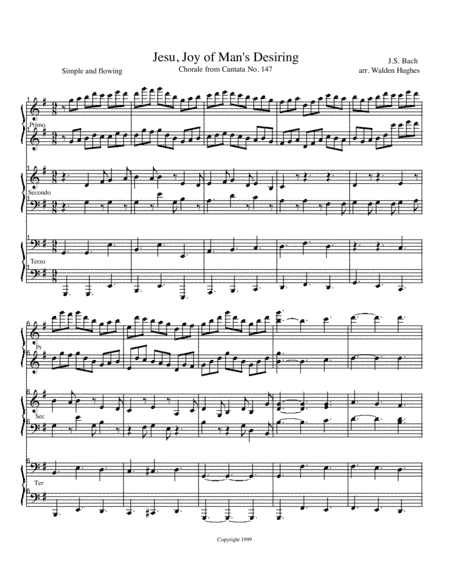Jesu Joy for Piano Trio (1 Piano 6 Hands) (arr. Dr. Walden Hughes)