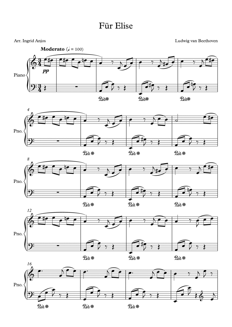 Für Elise - simplified (arr. Ingrid Anjos)