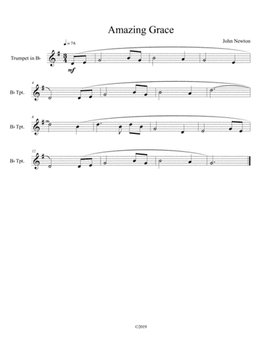 Amazing Grace for solo trumpet (arr. B C Dockery)