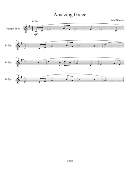 Amazing Grace for solo trumpet (arr. B C Dockery)