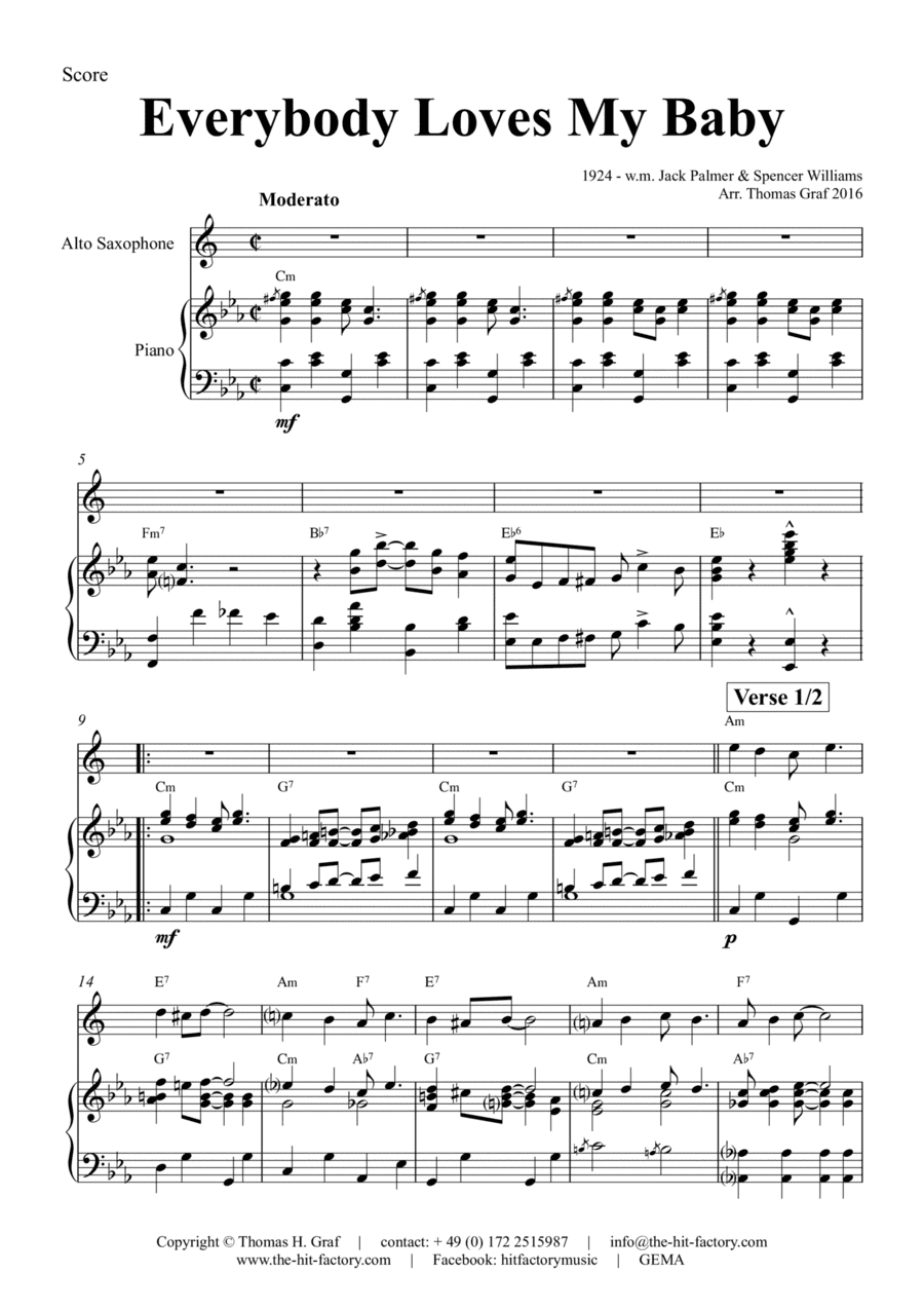 Everybody Loves My Baby - Jazz Classic - Eb - Piano and Alto Saxophone (arr. Thomas Graf)