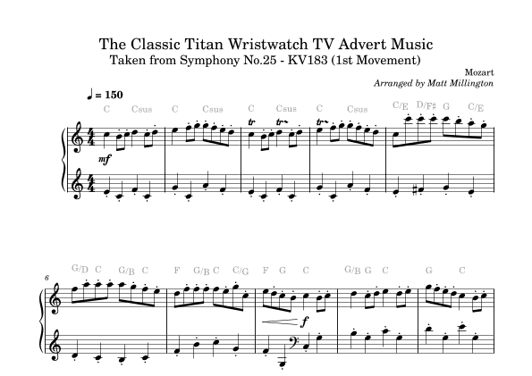 The Classic Titan Wristwatch TV Advert Music Taken from Symphony No.25 - KV183 (1st Movement) (arr. Matt Millington)