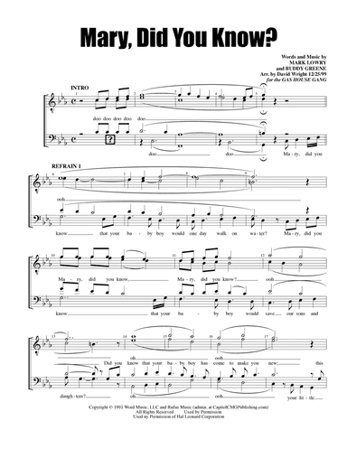 Mary, Did You Know? (arr. David Wright)