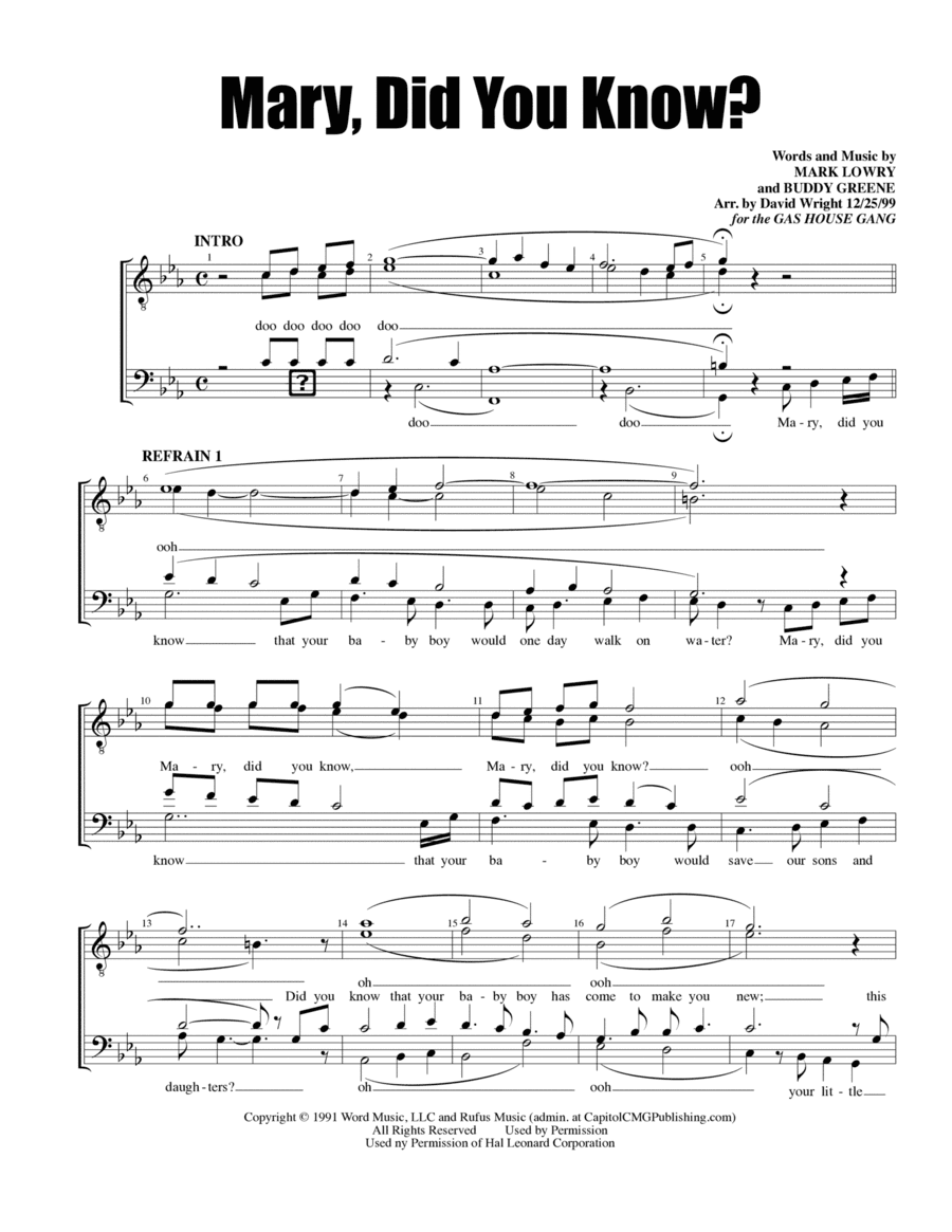 Mary, Did You Know? (arr. David Wright)