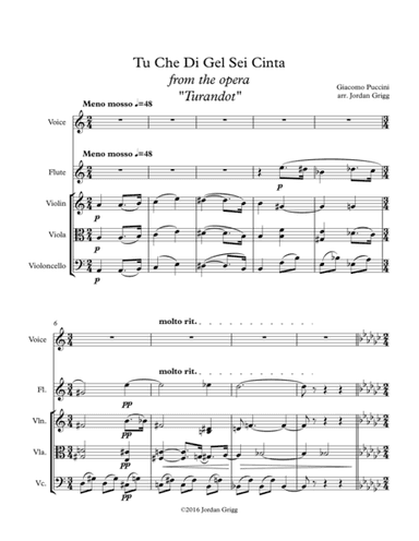 Tu Che Di Gel Sei Cinta from the opera Turandot (arr. Jordan Grigg)