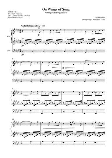On Wings of Song arranged for Organ Solo (arr. Christopher Evans)