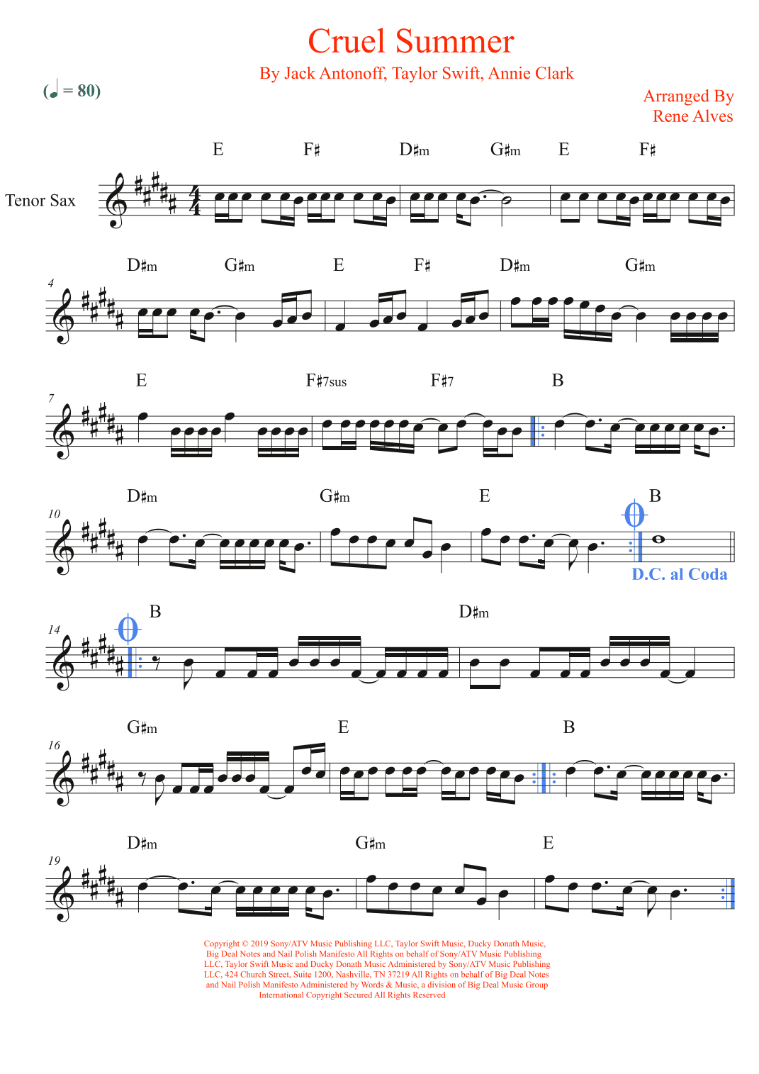 Cruel Summer (arr. Rene Alves)