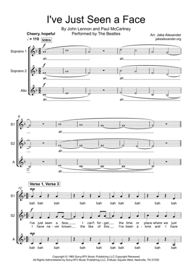 I've Just Seen A Face (arr. Jake Alexander)