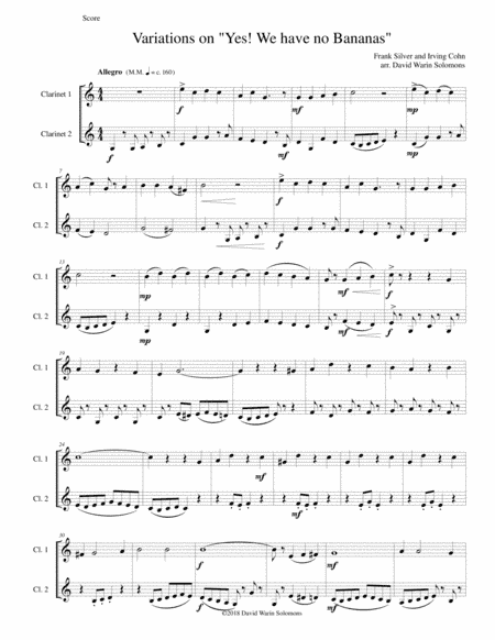 Variations on Yes We Have No Bananas for 2 clarinets (arr. David Warin Solomons)