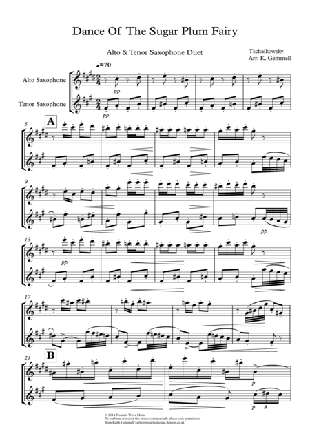 Dance Of The Sugar Plum Fairy: Alto & Tenor Saxophone Duet (arr. Keith Gemmell)