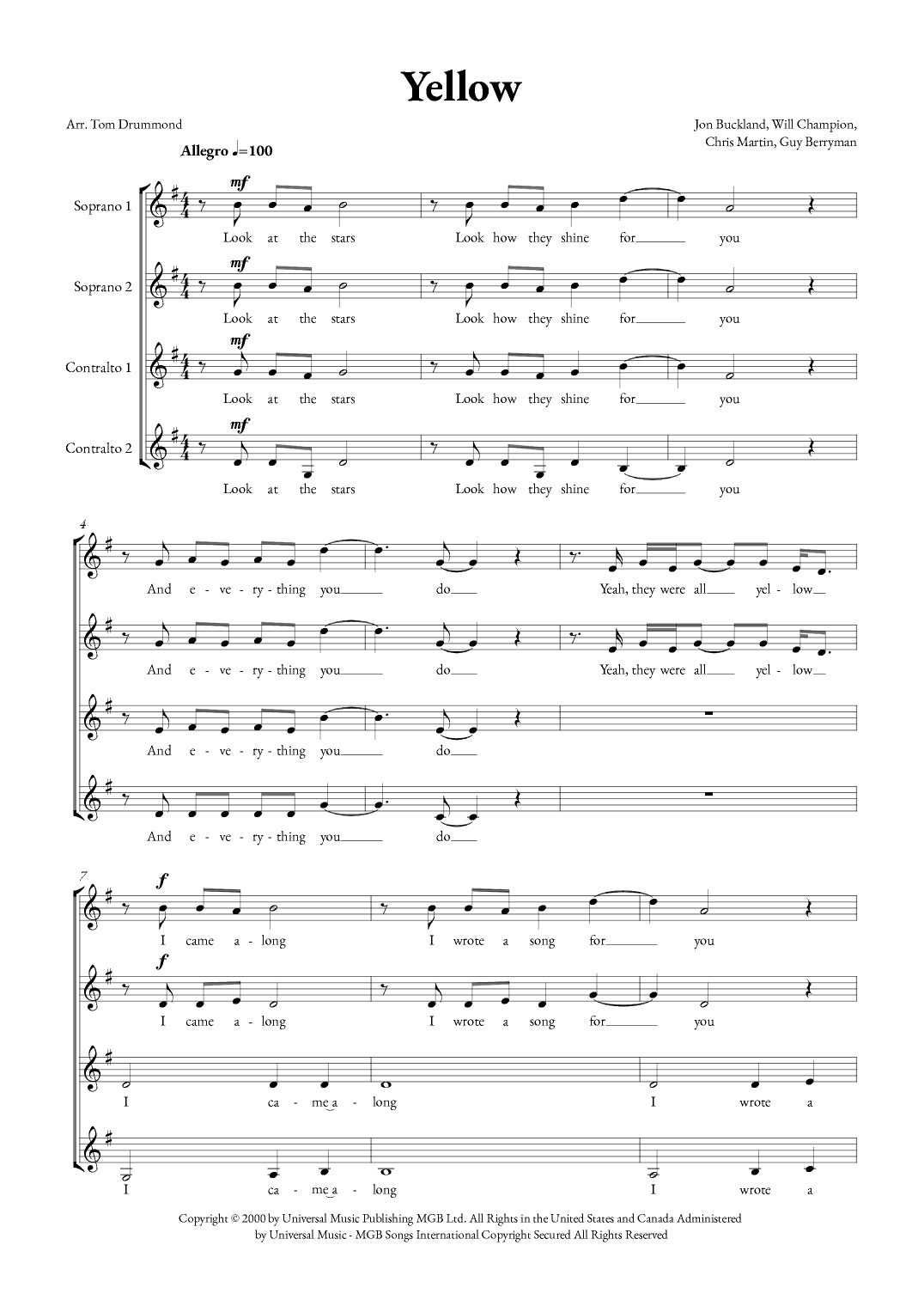 Yellow (arr. Tom Drummond)