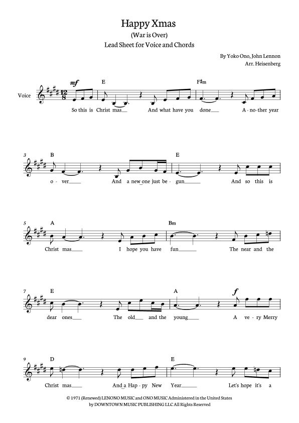 Happy Xmas (war Is Over) (arr. Heisenberg)
