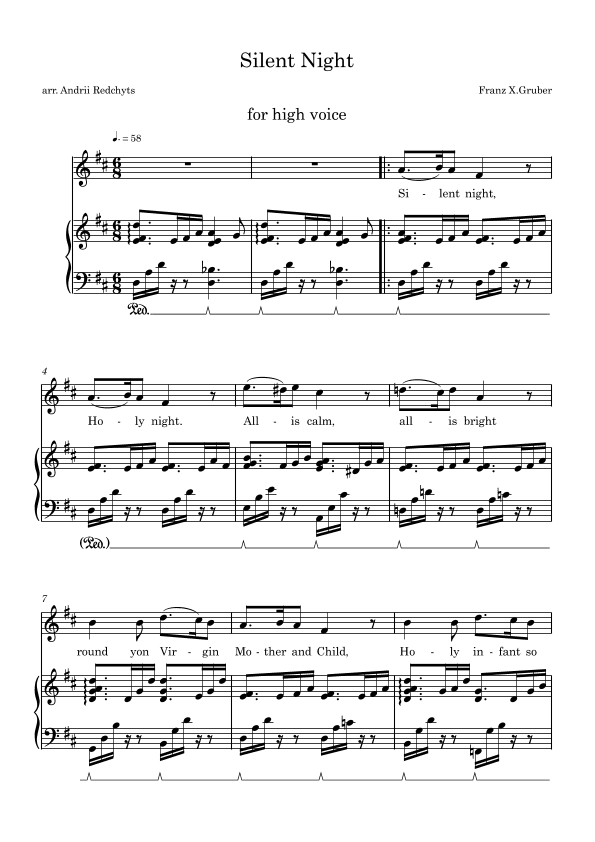 Silent Night Original Melody for Voice&Piano in D (arr. Andrii Redchyts)