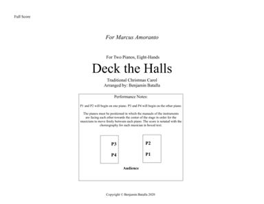 Deck the Halls Piano Eight-Hands (arr. Benjamin Batalla)