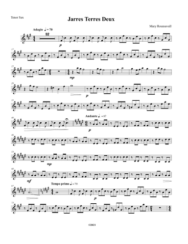Jarres Terres Deux: TENOR SAXOPHONE PART