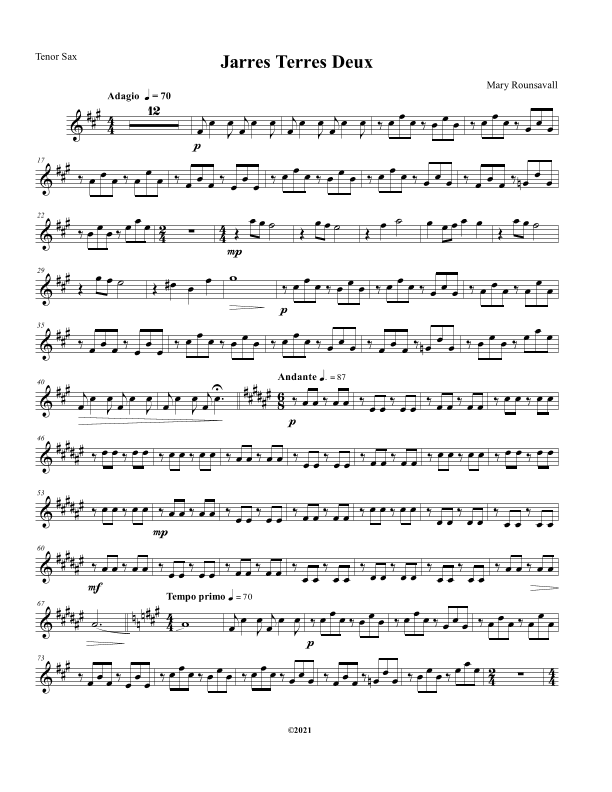 Jarres Terres Deux: TENOR SAXOPHONE PART