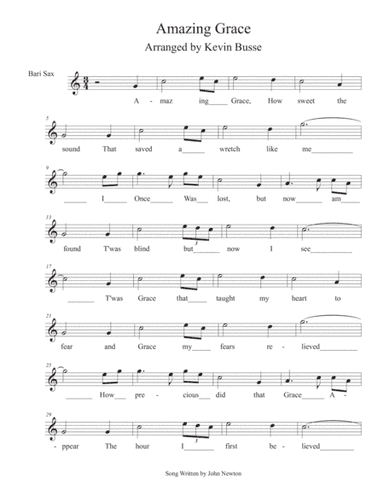Amazing Grace - (In the easy key of C) - Bari Sax (arr. Kevin Busse)