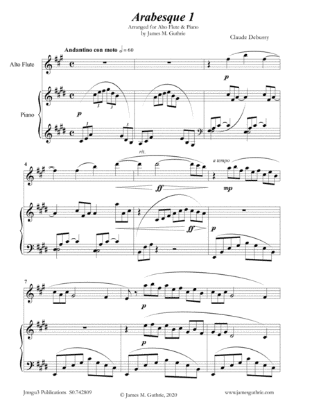 Debussy: Arabesque 1 for Alto Flute & Piano (arr. James Guthrie, ASCAP)