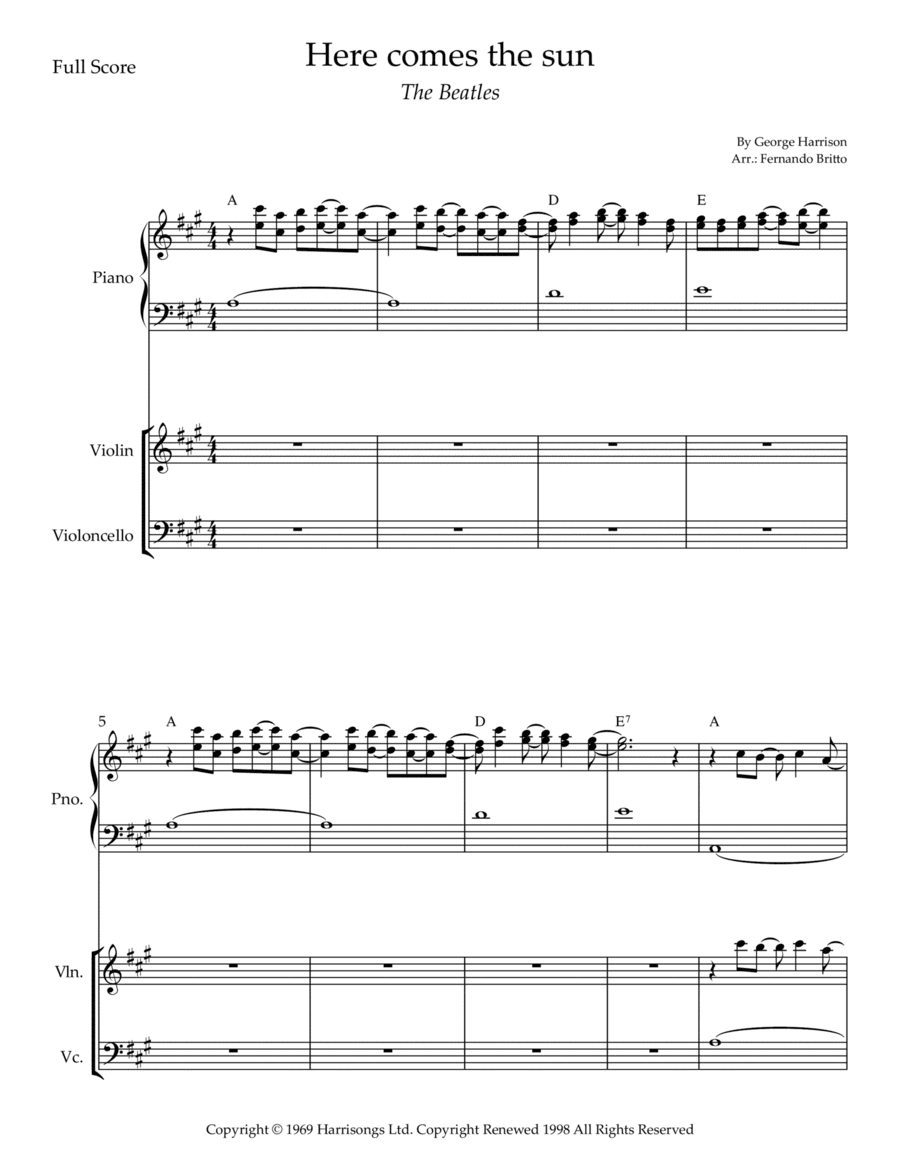 Here Comes The Sun (arr. Fernando Britto)