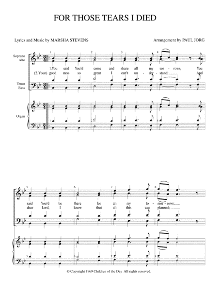 For Those Tears I Died (arr. Paul A. Jorg)