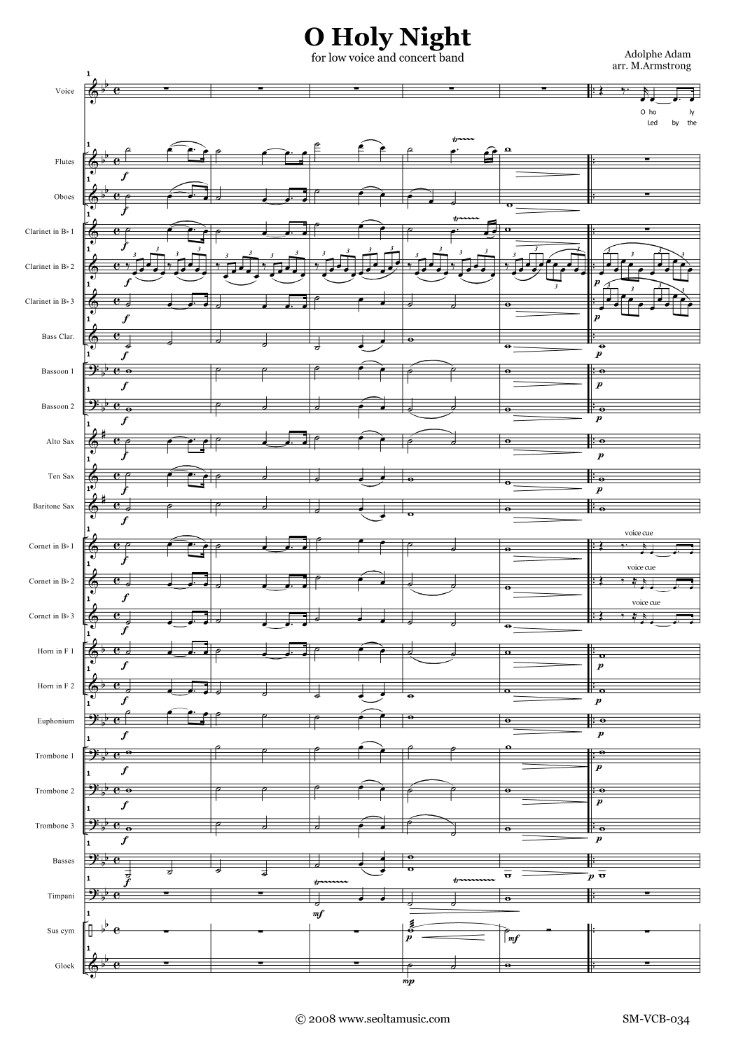 O Holy Night (Cantique de Noel) for low solo voice and concert band (Key Bb). (arr. Mark Armstrong)