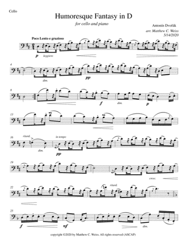 Humoresque Fantasy in D for Cello and Piano (arr. Pranakasha Productions)
