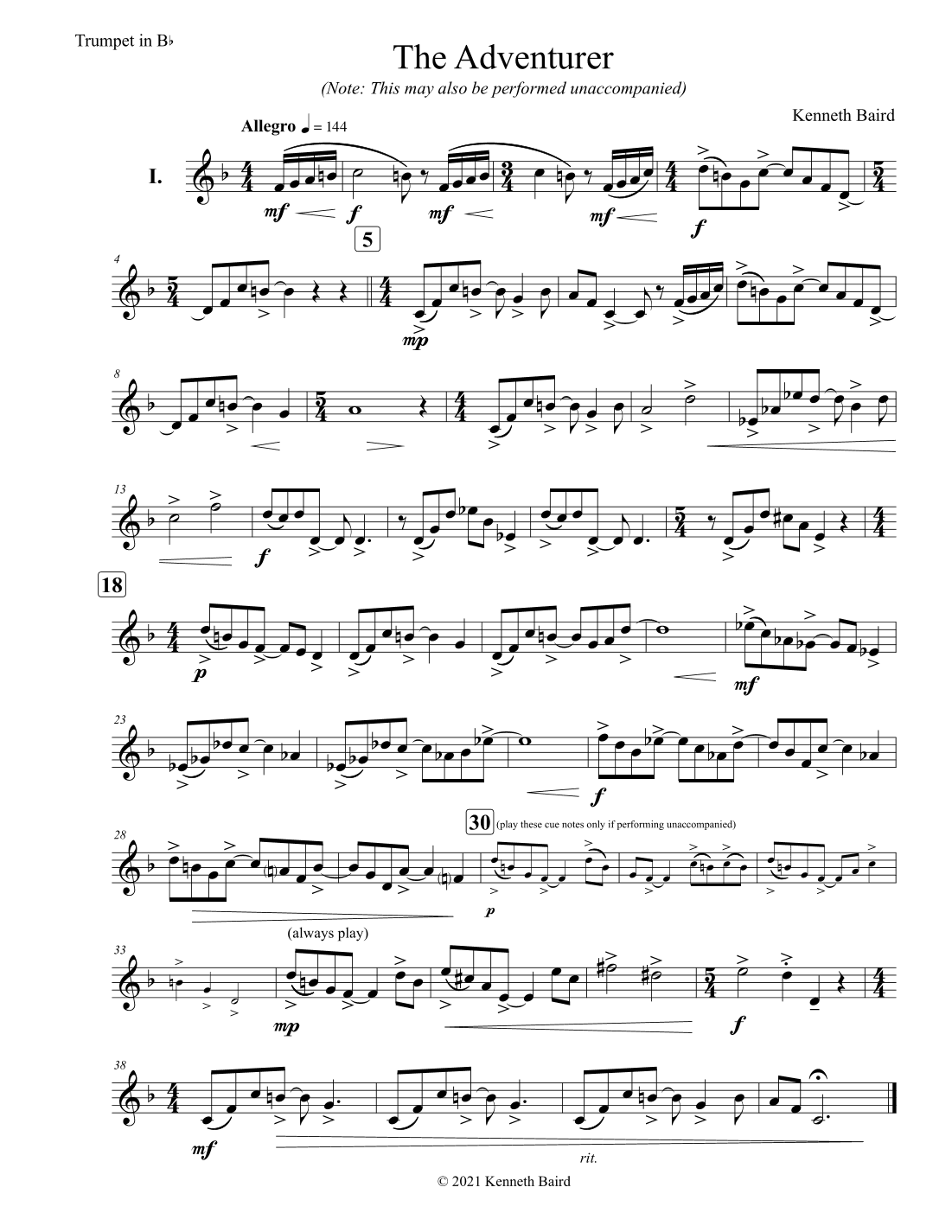 The Adventurer: Suite for Trumpet and Piano (optional: unaccompanied)