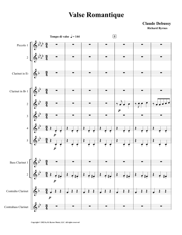 Debussy - Valse Romantique (Clarinet Choir + 2 Piccolos) (arr. Richard Byrnes)