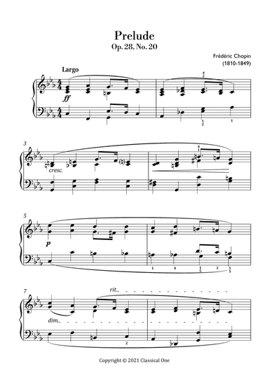 Chopin - Prelude Op.28,No.20 (easy piano arrangement) (arr. MPS)