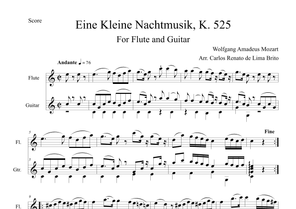 Romanza from Eine Kleine Nachtmusik, K. 525 (arr. Renato Brito)