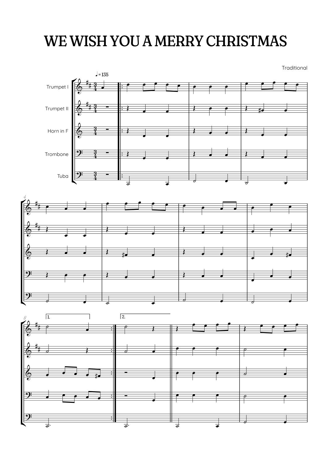 We Wish You a Merry Christmas for Brass Quintet • easy Christmas sheet music (arr. Benzaiten Editions)