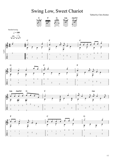 Swing Low, Sweet Chariot (Solo Fingerstyle Guitar Tab) (arr. Chris Richter)
