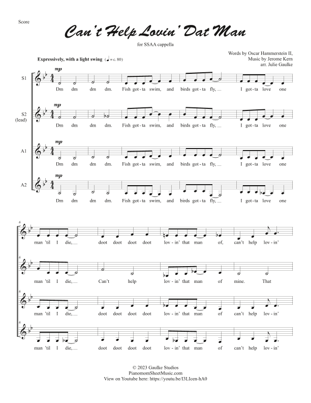 Can’t Help Lovin’ Dat Man for SSAA a cappella KEY OF Bb (arr. Julie Gaulke)