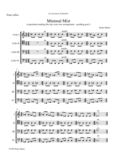Minimal Mist for 4 cellos - score & parts