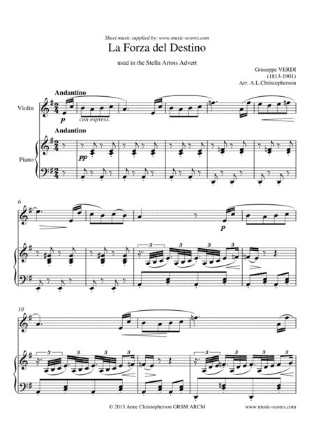 Verdi: Forza del Destino - Violin & Piano (arr. Anne L Christopherson GRSM ARCM)