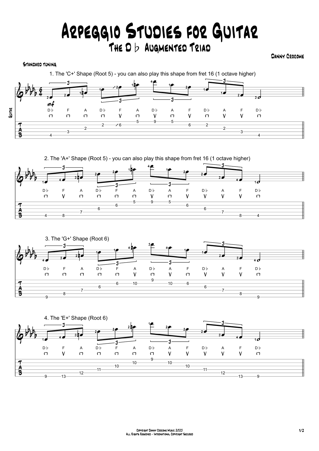Arpeggio Studies for Guitar - The Db Augmented Triad