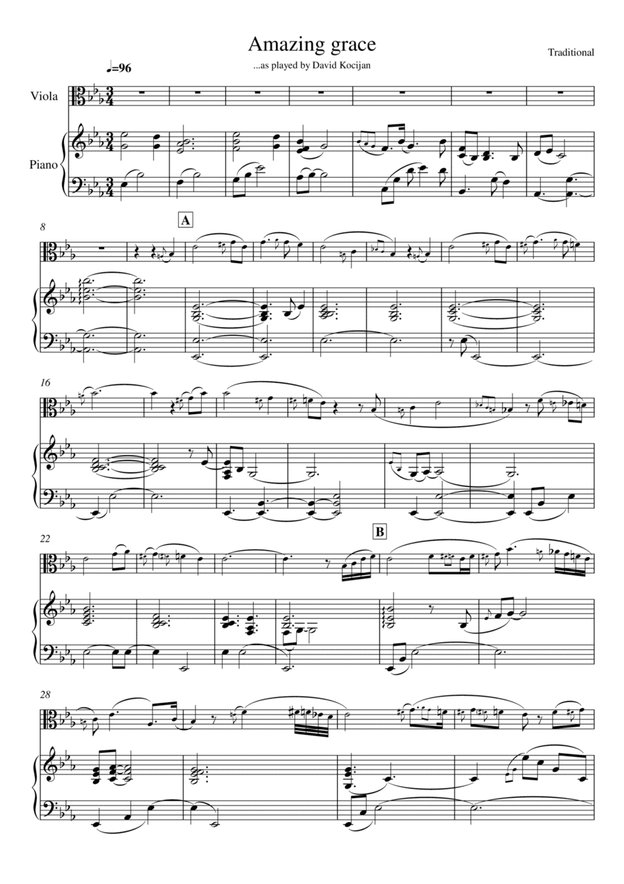 Amazing grace (piano & viola) (arr. David Kocijan)
