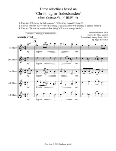 Three selections based on "Christ lag in Todesbanden" (Flute Quintet) (arr. Regis Bookshar)