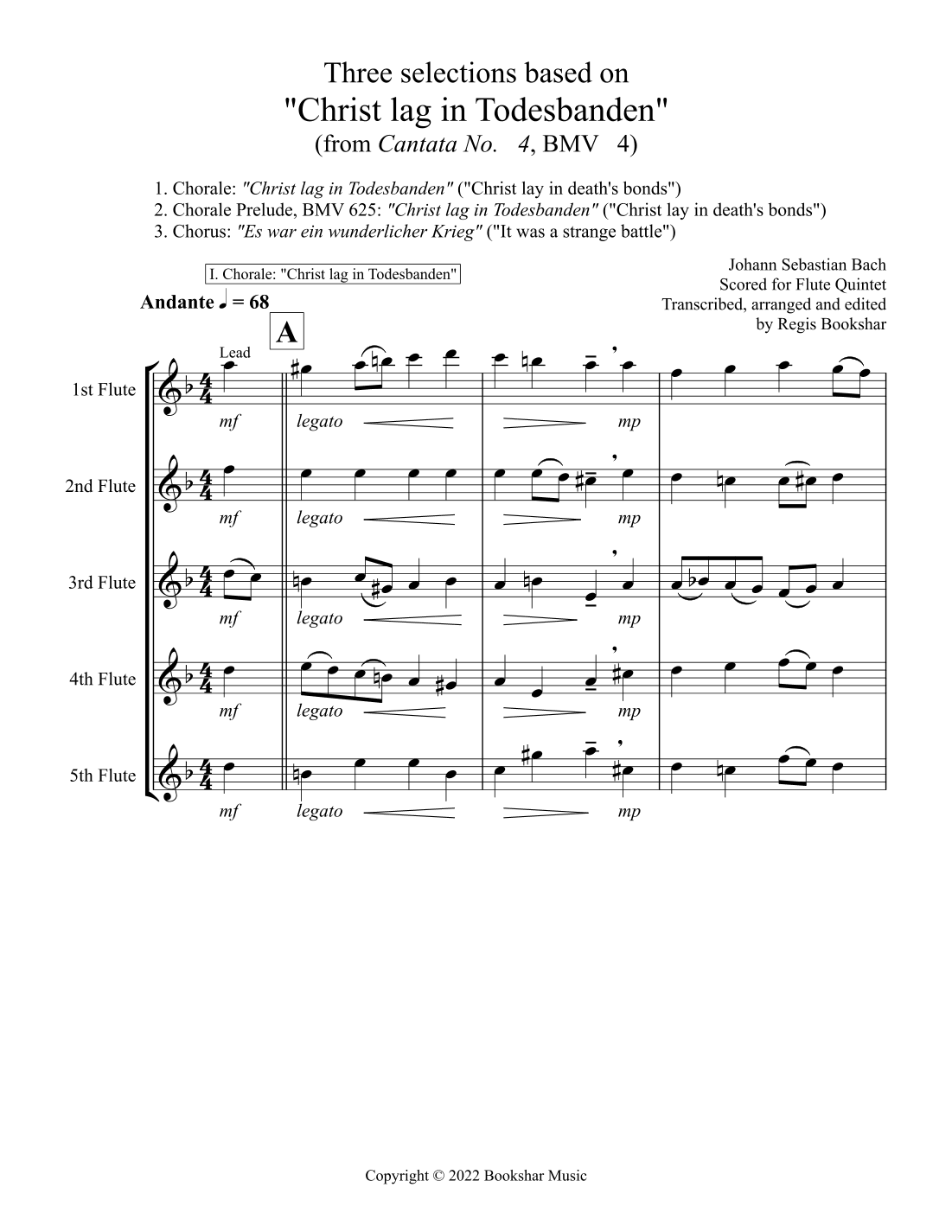 Three selections based on "Christ lag in Todesbanden" (Flute Quintet) (arr. Regis Bookshar)