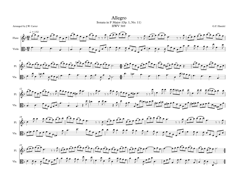 Allegro (Gigue) from Recorder Sonata in F for Flute & Viola Duet (arr. J.W. Carter)
