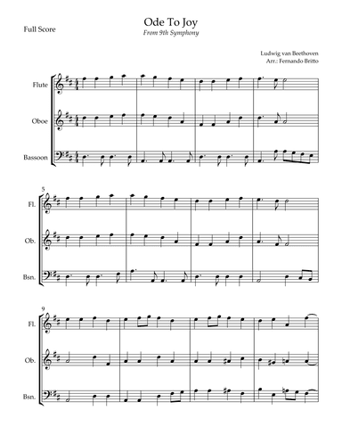 Ode To Joy (from Beethoven's 9th Symphony) for Woodwind Trio (arr. Fernando Britto)