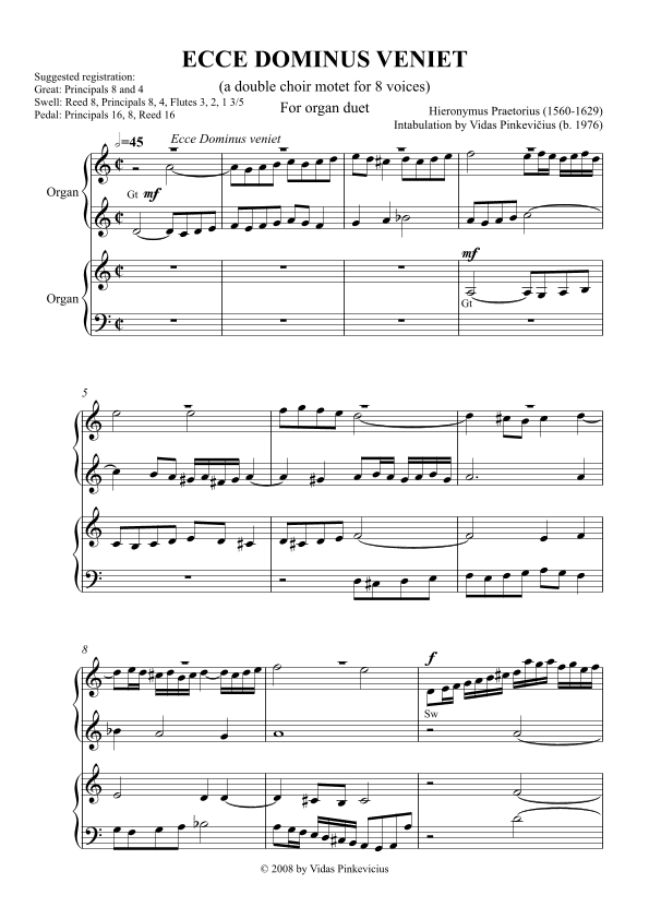 Ecce Dominus Veniet (Organ Duet) (arr. Vidas Pinkevicius)
