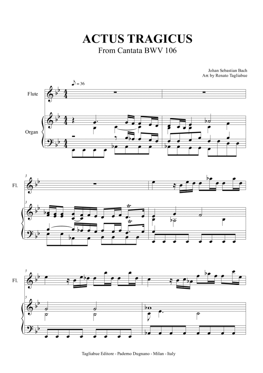 ACTUS TRAGICUS - Bach J.S. -  BWV 106 - Arr. for Flute and Organ (arr. Renato Tagliabue)