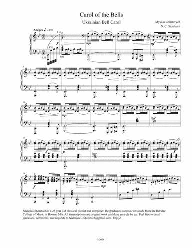 Carol of the Bells Piano (arr. Nicholas C. Steinbach)