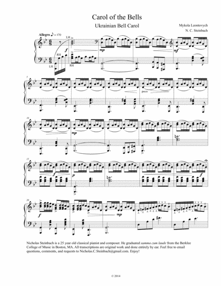 Carol of the Bells Piano (arr. Nicholas C. Steinbach)