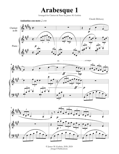 Debussy: Arabesque 1 for Clarinet & Piano (arr. James Guthrie, ASCAP)