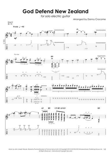 God Defend New Zealand (for solo electric guitar) (arr. Danny Crocome)